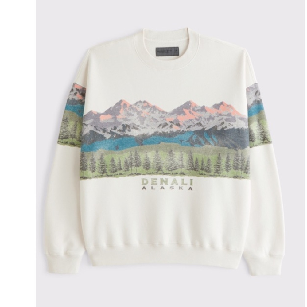 A&F Denali Alaska Men's White Graphic Sweater